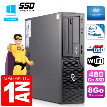 PC Fujitsu Esprimo E500 E85+ SFF Intel G640 RAM 8Go Disque 480 Go SSD Wifi W7