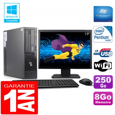 PC Fujitsu Esprimo E500 E85+ SFF G640 RAM 8Go Disque 250Go Wifi W7 Ecran 19"