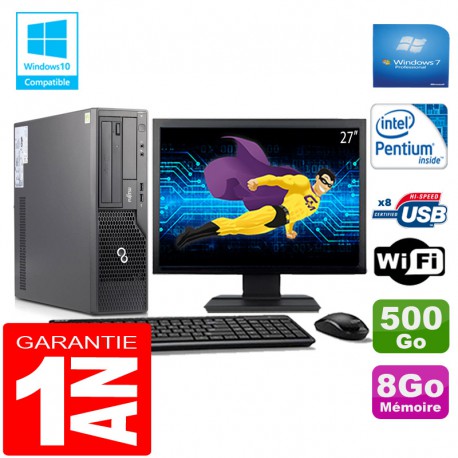 PC Fujitsu Esprimo E500 E85+ SFF G640 RAM 8Go Disque 500Go Wifi W7 Ecran 27"