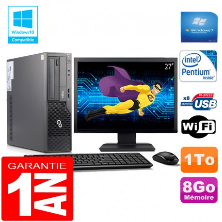 PC Fujitsu Esprimo E500 E85+ SFF Intel G640 8Go Disque 1 To Wifi W7 Ecran 27"