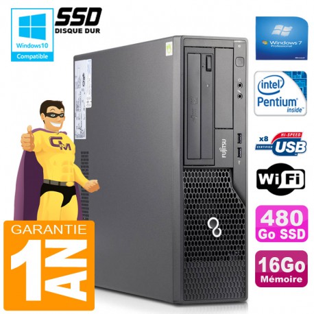 PC Fujitsu Esprimo E500 E85+ SFF Intel G640 RAM 16Go Disque 480 Go SSD Wifi W7