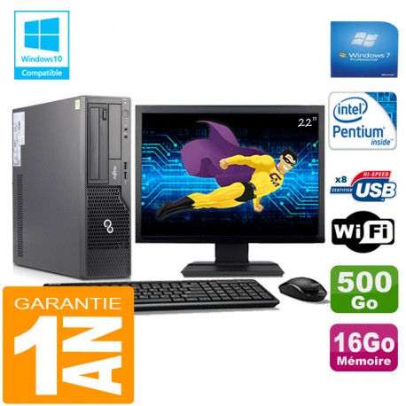 PC Fujitsu Esprimo E500 E85+ SFF G640 RAM 16Go Disque 500Go Wifi W7 Ecran 22"