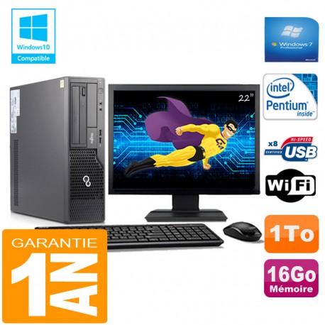 PC Fujitsu Esprimo E500 E85+ SFF Intel G640 16Go Disque 1 To Wifi W7 Ecran 22"