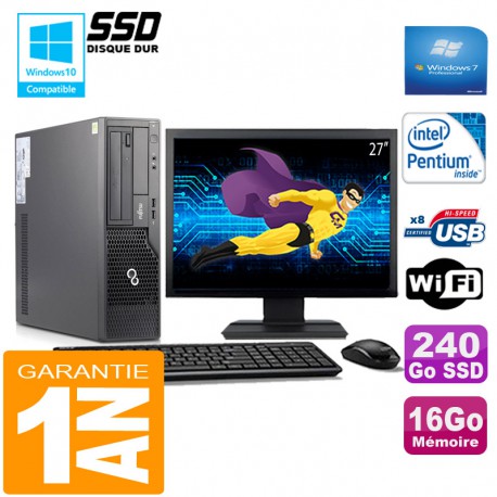 PC Fujitsu Esprimo E500 E85+ SFF G640 16Go Disque 240Go SSD Wifi W7 Ecran 27"