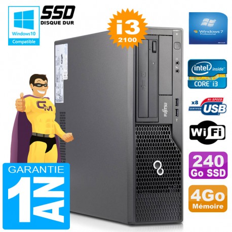 PC Fujitsu Esprimo E500 E85+ SFF Core I3-2100 RAM 4Go Disque 240 Go SSD Wifi W7