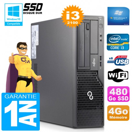 PC Fujitsu Esprimo E500 E85+ SFF Core I3-2100 RAM 4Go Disque 480 Go SSD Wifi W7