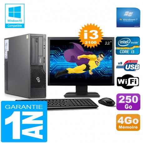 PC Fujitsu Esprimo E500 E85+ SFF I3-2100 RAM 4Go Disque 250Go Wifi W7 Ecran 22"