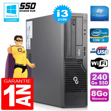 PC Fujitsu Esprimo E500 E85+ SFF Core I3-2100 RAM 8Go Disque 240 Go SSD Wifi W7