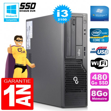 PC Fujitsu Esprimo E500 E85+ SFF Core I3-2100 RAM 8Go Disque 480 Go SSD Wifi W7