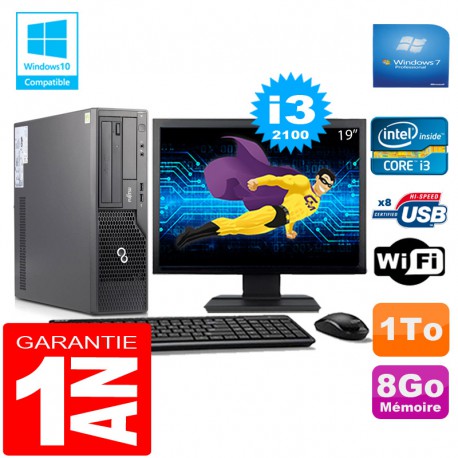 PC Fujitsu Esprimo E500 E85+ SFF Core I3-2100 8Go Disque 1 To Wifi W7 Ecran 19"