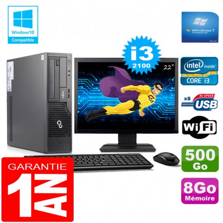 PC Fujitsu Esprimo E500 E85+ SFF I3-2100 RAM 8Go Disque 500Go Wifi W7 Ecran 22"
