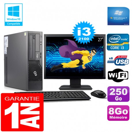 PC Fujitsu Esprimo E500 E85+ SFF I3-2100 RAM 8Go Disque 250Go Wifi W7 Ecran 27"