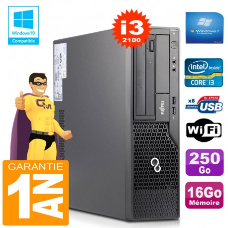 PC Fujitsu Esprimo E500 E85+ SFF Core I3-2100 RAM 16Go Disque 250 Go Wifi W7