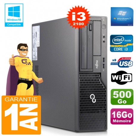 PC Fujitsu Esprimo E500 E85+ SFF Core I3-2100 RAM 16Go Disque 500Go Wifi W7