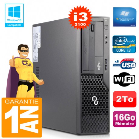 PC Fujitsu Esprimo E500 E85+ SFF Core I3-2100 RAM 16Go Disque 2 To Wifi W7