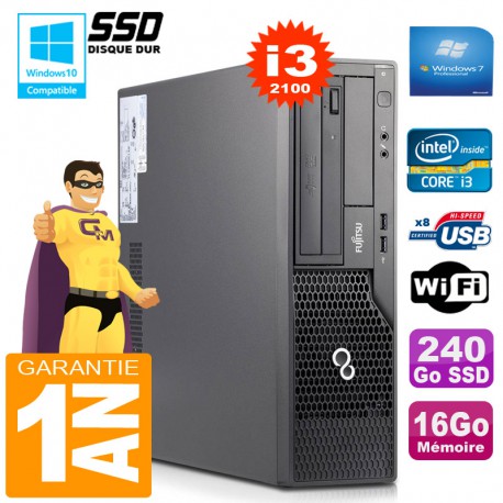 PC Fujitsu Esprimo E500 E85+ SFF Core I3-2100 RAM 16Go Disque 240 Go SSD Wifi W7