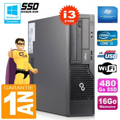 PC Fujitsu Esprimo E500 E85+ SFF Core I3-2100 RAM 16Go Disque 480 Go SSD Wifi W7