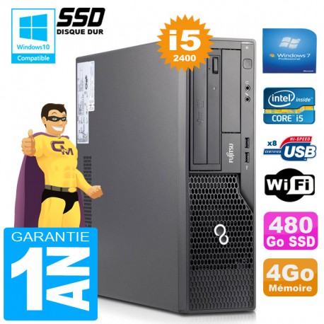 PC Fujitsu Esprimo E500 E85+ SFF Core I5-2400 RAM 4Go Disque 480 Go SSD Wifi W7
