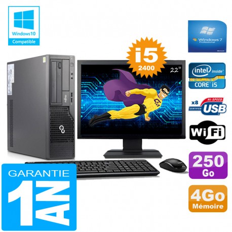 PC Fujitsu Esprimo E500 E85+ SFF I5-2400 RAM 4Go Disque 250Go Wifi W7 Ecran 22"