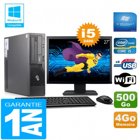 PC Fujitsu Esprimo E500 E85+ SFF I5-2400 RAM 4Go Disque 500Go Wifi W7 Ecran 27"