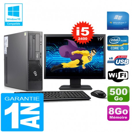 PC Fujitsu Esprimo E500 E85+ SFF I5-2400 RAM 8Go Disque 500Go Wifi W7 Ecran 19"