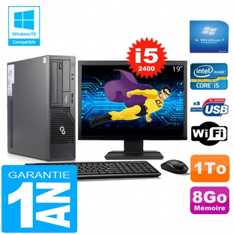 PC Fujitsu Esprimo E500 E85+ SFF Core I5-2400 8Go Disque 1 To Wifi W7 Ecran 19"