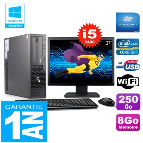 PC Fujitsu Esprimo E500 E85+ SFF I5-2400 RAM 8Go Disque 250Go Wifi W7 Ecran 27"