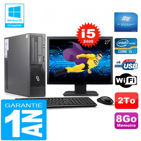 PC Fujitsu Esprimo E500 E85+ SFF Core I5-2400 8Go Disque 2 To Wifi W7 Ecran 27"