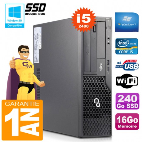 PC Fujitsu Esprimo E500 E85+ SFF Core I5-2400 RAM 16Go Disque 240 Go SSD Wifi W7
