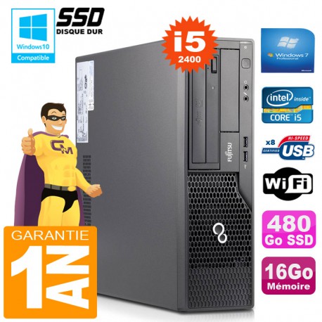 PC Fujitsu Esprimo E500 E85+ SFF Core I5-2400 RAM 16Go Disque 480 Go SSD Wifi W7