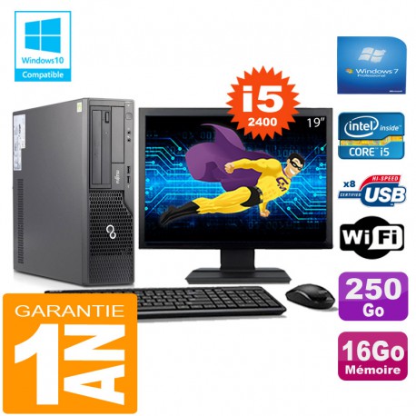 PC Fujitsu Esprimo E500 E85+ SFF I5-2400 RAM 16Go Disque 250Go Wifi W7 Ecran 19"