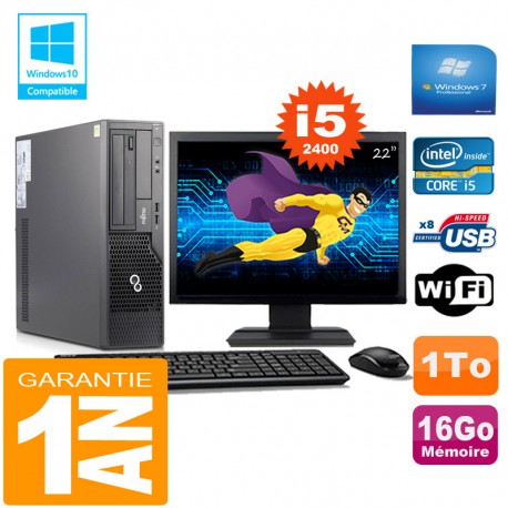 PC Fujitsu Esprimo E500 E85+ SFF Core I5-2400 16Go Disque 1 To Wifi W7 Ecran 22"