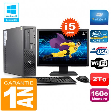 PC Fujitsu Esprimo E500 E85+ SFF Core I5-2400 16Go Disque 2 To Wifi W7 Ecran 27"