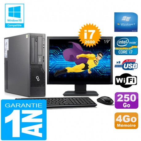 PC Fujitsu Esprimo E500 E85+ SFF I7-2600 RAM 4Go Disque 250Go Wifi W7 Ecran 19"