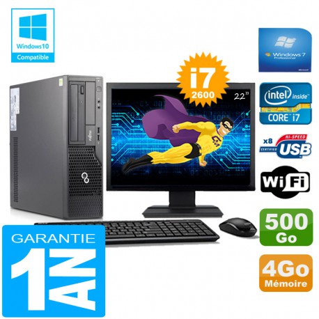 PC Fujitsu Esprimo E500 E85+ SFF I7-2600 RAM 4Go Disque 500Go Wifi W7 Ecran 22"