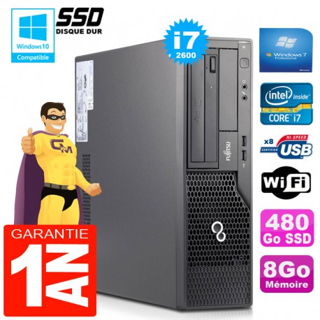 PC Fujitsu Esprimo E500 E85+ SFF Core I7-2600 RAM 8Go Disque 480 Go SSD Wifi W7