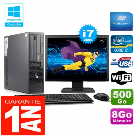 PC Fujitsu Esprimo E500 E85+ SFF I7-2600 RAM 8Go Disque 500Go Wifi W7 Ecran 22"