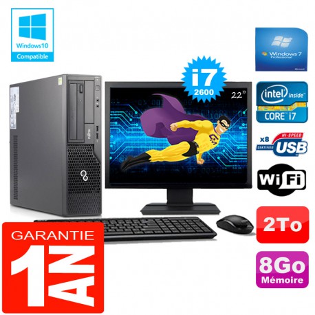PC Fujitsu Esprimo E500 E85+ SFF Core I7-2600 8Go Disque 2 To Wifi W7 Ecran 22"