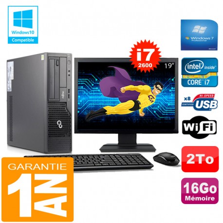 PC Fujitsu Esprimo E500 E85+ SFF Core I7-2600 16Go Disque 2 To Wifi W7 Ecran 19"