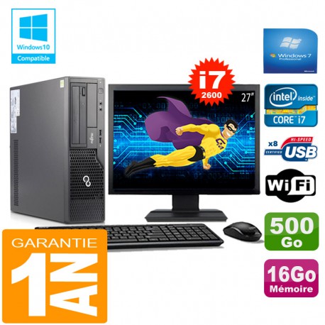 PC Fujitsu Esprimo E500 E85+ SFF I7-2600 RAM 16Go Disque 500Go Wifi W7 Ecran 27"