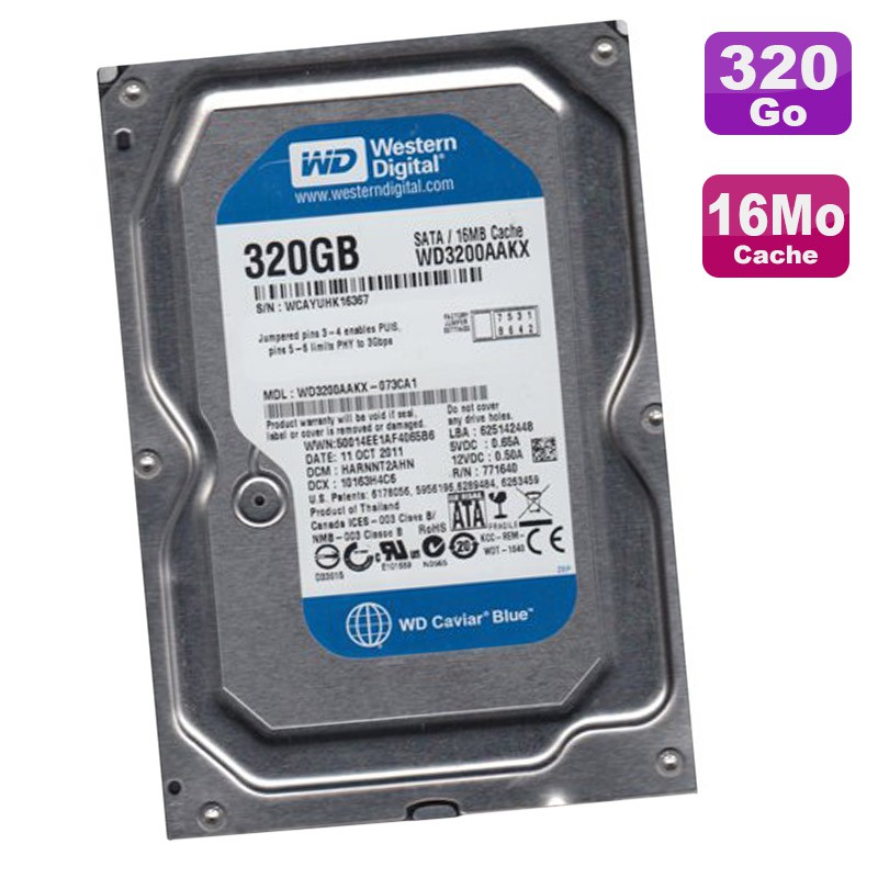 WD Blue 3.5 Disque dur interne 320 Go 7200 RPM 16 Mo SATA 6Gb/s  (WD3200AAKX - bulk)