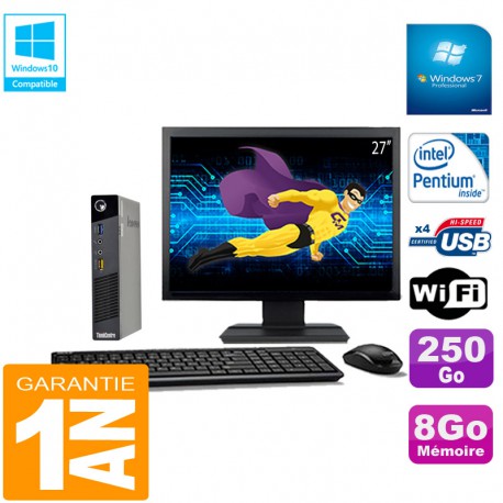 Ultra Mini PC Lenovo M73 USFF Tiny G3250T 8Go Disque 250Go Wifi W7 Ecran 27"