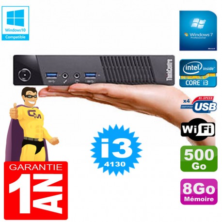 Ultra Mini PC Lenovo M73 USFF Tiny Core I3-4130 8Go Disque 500Go Wifi W7
