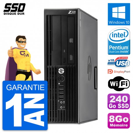 PC HP WorkStation Z220 SFF Intel Pentium G2020 RAM 8Go SSD 240Go Windows 10 Wifi