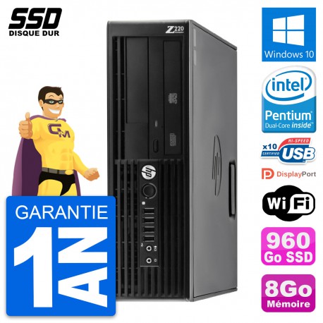 PC HP WorkStation Z220 SFF Intel Pentium G2020 RAM 8Go SSD 960Go Windows 10 Wifi