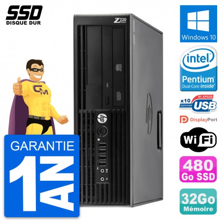 PC HP WorkStation Z220 SFF Pentium G2020 RAM 32Go SSD 480Go Windows 10 Wifi