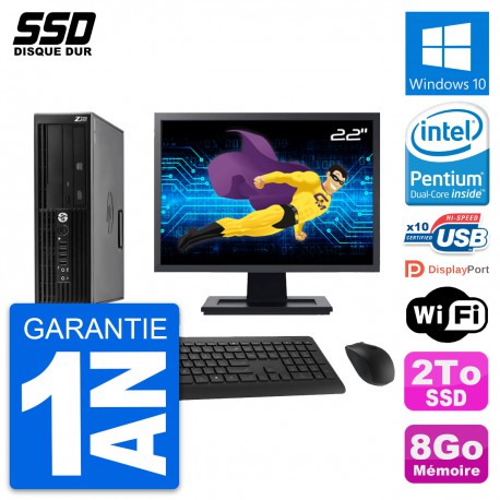 PC HP WorkStation Z220 SFF Ecran 22" Intel G2020 RAM 8Go SSD 2To Windows 10 Wifi