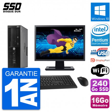 PC HP WorkStation Z220 SFF Ecran 22" G2020 RAM 16Go SSD 240Go Windows 10 Wifi