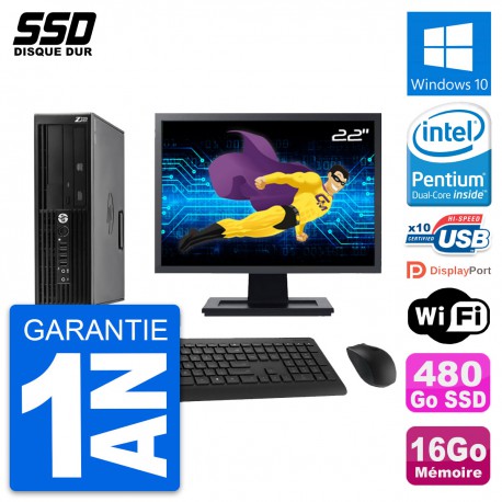 PC HP WorkStation Z220 SFF Ecran 22" G2020 RAM 16Go SSD 480Go Windows 10 Wifi