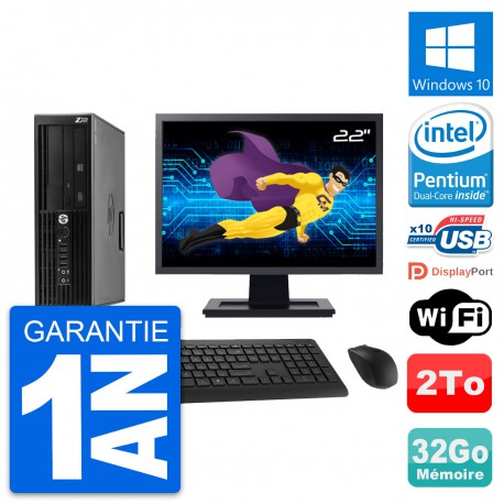 PC HP WorkStation Z220 SFF Ecran 22" G2020 RAM 32Go Disque 2To Windows 10 Wifi